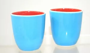 Japanese Chinese Asian SAKE CUPS SET 2 Porcelain Ceramic Turquoise Red - Picture 1 of 5