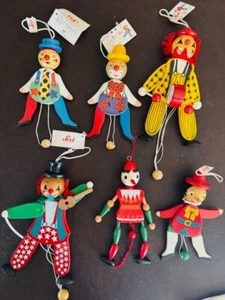 Vintage Sevi Italy Wooden Pinocchio Jumping Jack Pull String Toy Lot of 6 NWT - Picture 1 of 17
