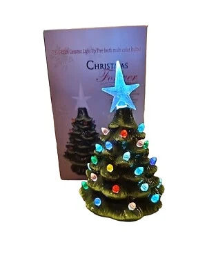 Christmas Is Forever Ceramic Light Up Tree Colored Bulbs 7.5” Tall - Image 1 of 4