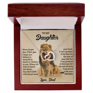 For Daughter Necklace From Dad Lion Interlocked Hearts Gift From Father To Girls - Picture 1 of 13