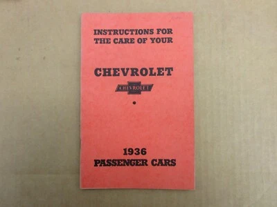 Chevrolet 1936 auto estándar propietario manual cuidado instrucciones reimpresión Foto 1 de 3