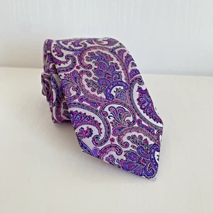 DUCHAMP London Silk Purple Pink Paisley Embroidered Decorative Design Mens Tie - Picture 1 of 6