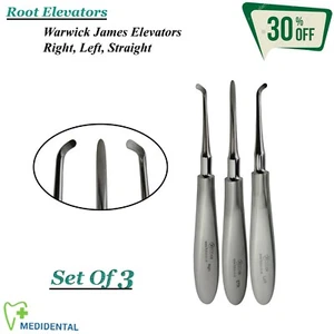 Juego de elevadores de raíz quirúrgicos Warwick James cirugía de implantes izquierdo, derecho y recto - Imagen 1 de 4