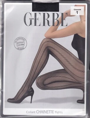 Collant GERBE CHAINETTE Chocolat ou Noir. 3 tailles. Limited Edition tights. - Photo 1/4