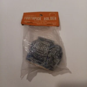 RARE DAVAR Originals Ceramic Toothpick Holder BLUE ELEPHANT IN ORIGINAL PACKAGE - Picture 1 of 4
