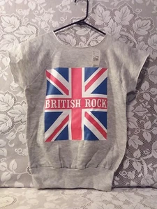 New 1980's Top-Half By Tropix British Rock Band Muscle Sweatshirt Youth/Women's - Picture 1 of 3