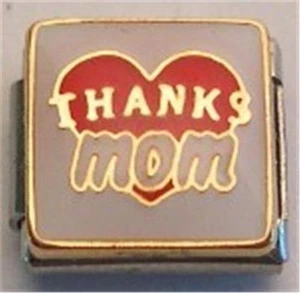 THANKS MOM LOVE HEART ENAMEL ITALIAN CHARM FOR 9MM CLASSIC DIY MAKE A BRACELET - Foto 1 di 1