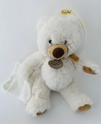 6282🌟21cm Doudou Peluche Mouchoir Ours Assis Babynat Baby Nat Blanc Écru Marron - Photo 1/3