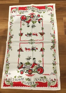 Vntg Haste Makes Waste Linen Wall Calendar Kitchen Tea Towel 16 x 27 - Picture 1 of 7