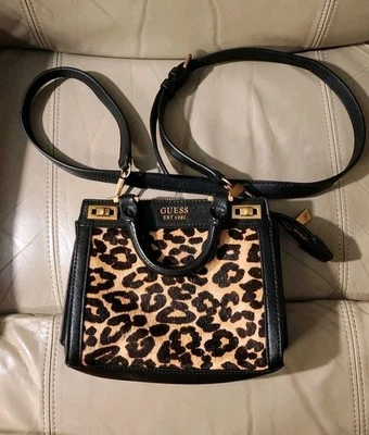 Guess Katey Leather And PU Mini Satchel Crossbody Leopard Print Bag Purse - Image 1 of 4