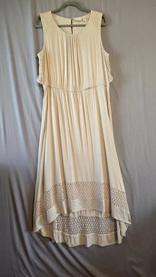 Vestido Chico's Feminino 2 Creme Sem Mangas Crochê Acabamento de Renda Bainha Alta Baixa Boho - Imagem 1 de 4