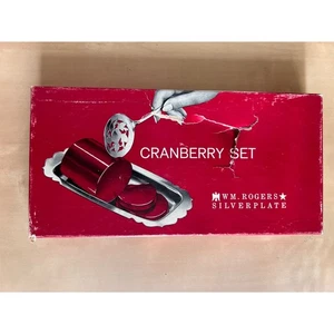 Vintage Wm Rogers Silverplate Cranberry Set Tray & Slotted Spoon w/ Box - Picture 1 of 10