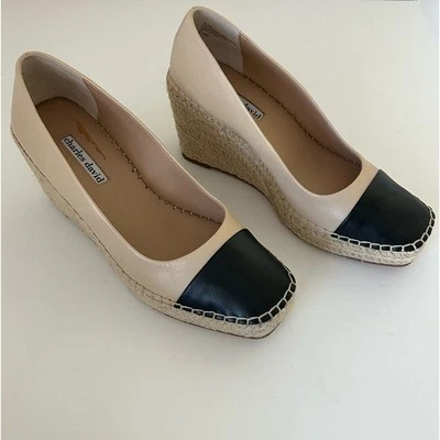 Zapato CHARLES DAVID Planeador Alpargata Cuña Bomba Plataforma Puntera Cuadrada Beige Negro Foto 1 de 4