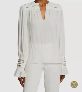 Ramy Brook Studded White Flowy Top Size Small Blouse With Fringe Classy - Picture 1 of 14