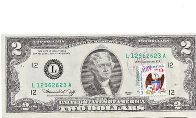 1976 United States two dollar, with U. S postage stamp uncirculated - Image 1 of 2