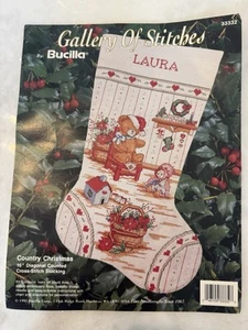 "Galería de medias de punto de cruz de Navidad Bucilla Country 16"" vintage" - Imagen 1 de 18