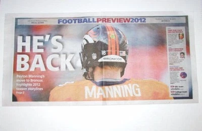 LVRJ 2012 NFL Vista previa Sección de inserción especial Peyton Manning Denver Broncos NUEVO Foto 1 de 2