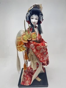 Vintage Geisha Sakura Doll Japan Holzplatte On Base Puppet - Picture 1 of 10