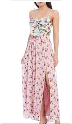  Maxi Vestido Belle Badgley Mischka Ollie Floral Cuello Corazón Abertura Frontal 2 Foto 1 de 4