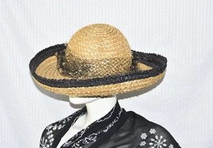 Oscar De La Renta Millinery Natur & Schwarz Stroh Derby Sonnenhut - Bild 1 von 7