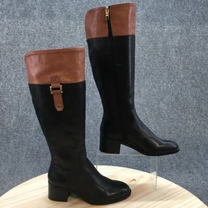 Franco Sarto Boots Womens 5.5 M Lizbeth Tall Riding Black Leather Block Zip - Picture 1 of 20