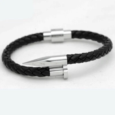 New Gift Inc Men's 8" Stainless Steel Black Silver Braided Bracelet +Box - Image 1 of 4