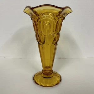 Vintage LE Smith Glass Moon & Stars Amber Vase - Picture 1 of 6