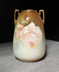 R S Prussia Vase Porcelain Double Handled Garden Roses 4.5” Vintage - Picture 1 of 5