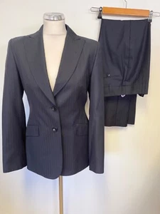 FRENCH EYE NAVY BLUE STRIPE WOOL STRAIGHT LEG TAILORED TROUSER SUIT SIZE 10 - Picture 1 of 8