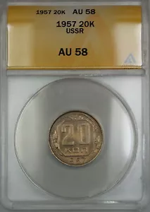 1957 USSR Russia 20K Kopecks Coin ANACS AU-58 - Picture 1 of 2