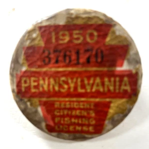 1950 Pa Pennsylvania Licencia de Pesca Pinback Insignia - Imagen 1 de 2