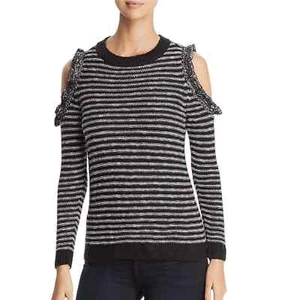 Heather B Striped Ruffled Cold Shoulder Sweater Size M - Picture 1 of 5