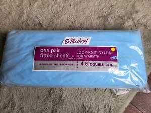 Vintage Pale Blue St Michael Loop Knit Pair Of Fitted Sheets - Picture 1 of 5