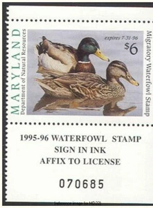 D2K Maryland Duck Stamp 1995 $6.00 mint w/tab - Picture 1 of 1