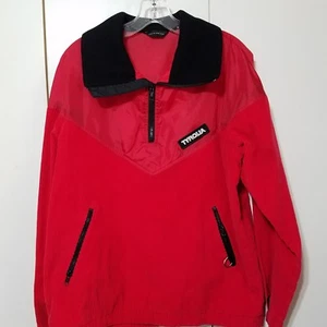 Tryolia Men's Red Pullover Corduroy Nylon Jacket Vintage Partially Lined - Picture 1 of 12