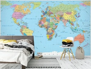 3D Blue Map 1404 Wallpaper Mural Wall Print Wall Wallpaper Murals US Coco - Picture 1 of 11
