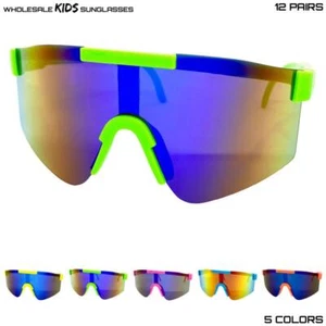 WHOLESALE LOT Kids Boys or Girls Sports Retro Wrap Shield SUN GLASSES 12 Pairs - Picture 1 of 24