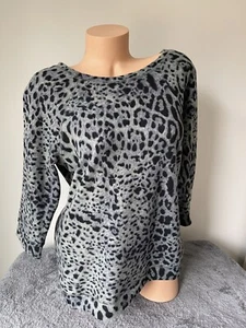 Tribal Brand Top Tee T womens L Gray Leopard 3/4 sleeve 3256 Bateau Boat Neck - Picture 1 of 11