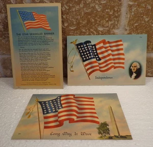 POSTKARTE - Lot 3 WWII 1940er FLAGGE LEINEN patriotische Serie STERN GESPANGLED BANNER gebraucht - Bild 1 von 4