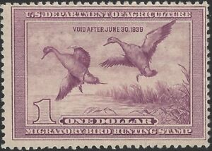 US Scott #RW5 Mint, No Gum, Fine 1938 US Federal Duck Stamp
