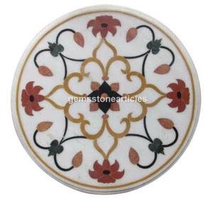 20" Marble Coffee Table Top Carnelian Multi Pirta Dura Floral Stones Inlay Decor - Picture 1 of 1