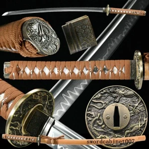 Japanese Samurai Sword Katana T10 Steel Clay Tempered Blade Full Tang Sharp - Picture 1 of 9