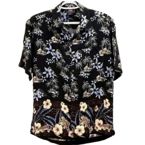 Route 66 Hawaiian Shirt Palm Tree Floral Print Short Sleeve Button Up - Picture 1 of 4