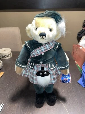 "Oso de peluche vintage Merryought Scottish Highlander Kilt 18"" hecho en Inglaterra" Foto 1 de 4