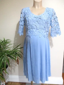 SERAPHINE LUXE MATERNITY SMART BLUE LACE & PLEAT SKIRT OCCASION DRESS SIZE 12 - Picture 1 of 3