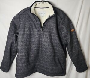 Orvis Men XL Sherpa Lined 1/4 Zip Grey Black Fleece Knit Sweater