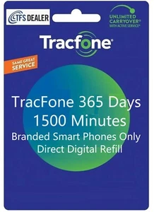 TracFone 1 an / 365 jours + 1500 minutes pour smartphones de marque active - Photo 1 sur 1