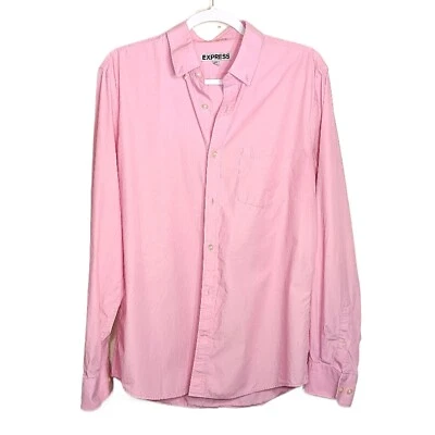 Camisa de vestir Express para hombre mediana rosa ajustada 100 % algodón manga larga con botones Foto 1 de 4