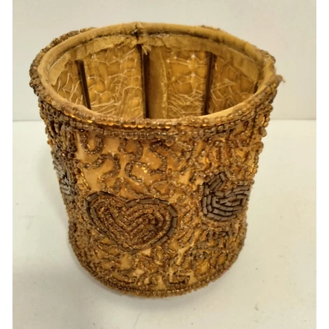 Beaded Gold Pencil Makeup Brush Holder Flameless Luminary Paisley Heart Boho Cover
