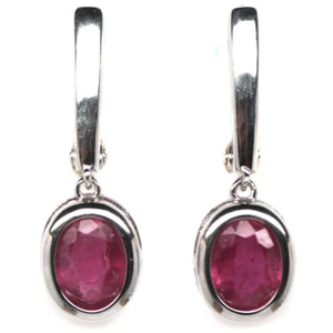 925 Sterling Silver White Gold Plated 7 x 9 mm. Red Ruby Earrings - Picture 1 of 4